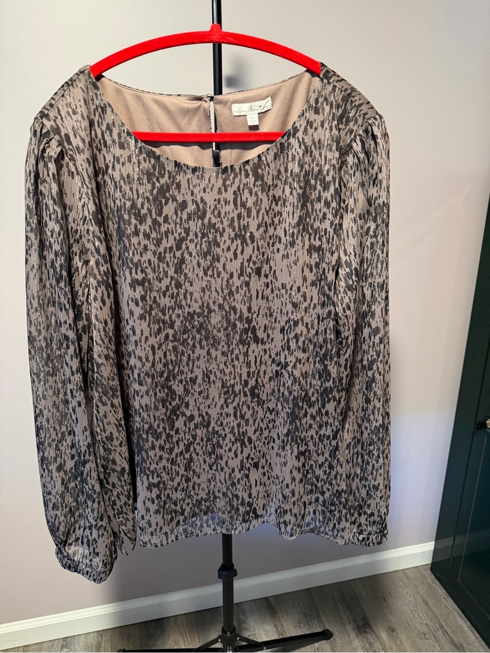 Nine Britton Libson Taupe & Black Printed Long-Sleeve Blouse